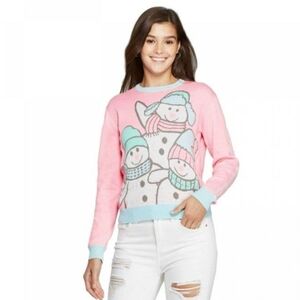 Well Worn Holiday Woman's Sweater Pink Chilling with my Snowmies Size XS